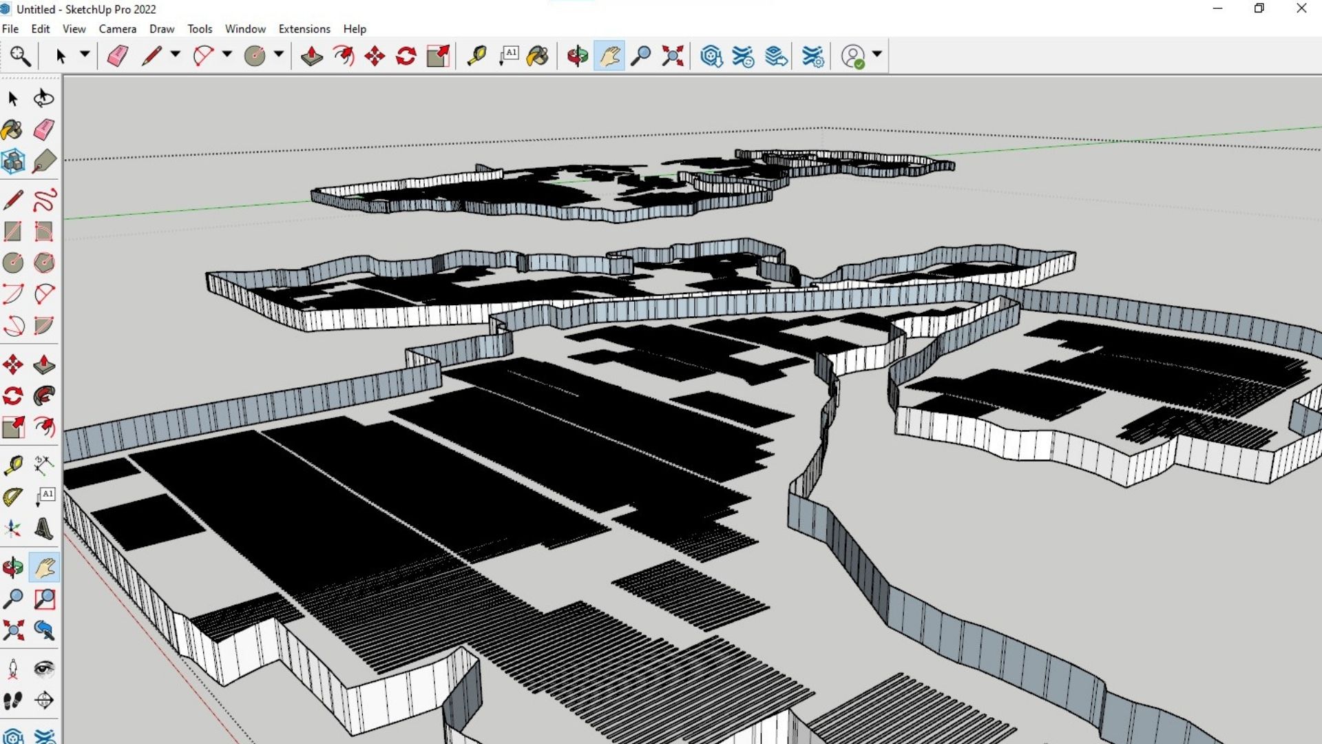 A three-dimensional model of a multi-row array, drawn in shading-analysis view.